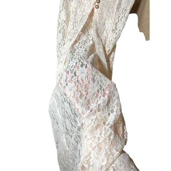 Vintage Dawn Joy 80s/90s Light Pink Lace Coquette Cottagecore Lace Maxi Dress Si - Picture 10 of 15